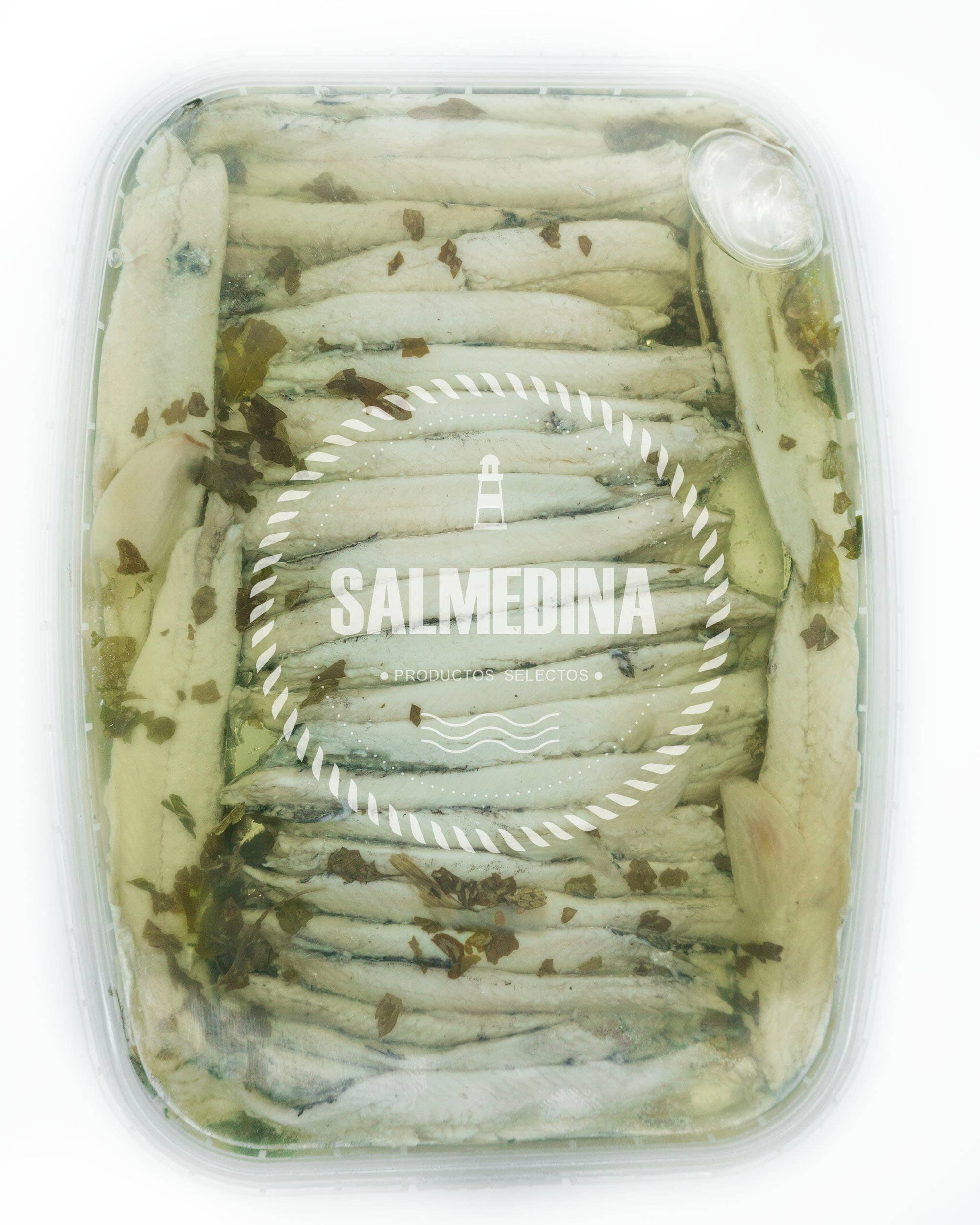 Salmedina – wholesale Tinned fish – PICKLED ANCHOVY STEAK seasoned with garlic and parsley 140 gr