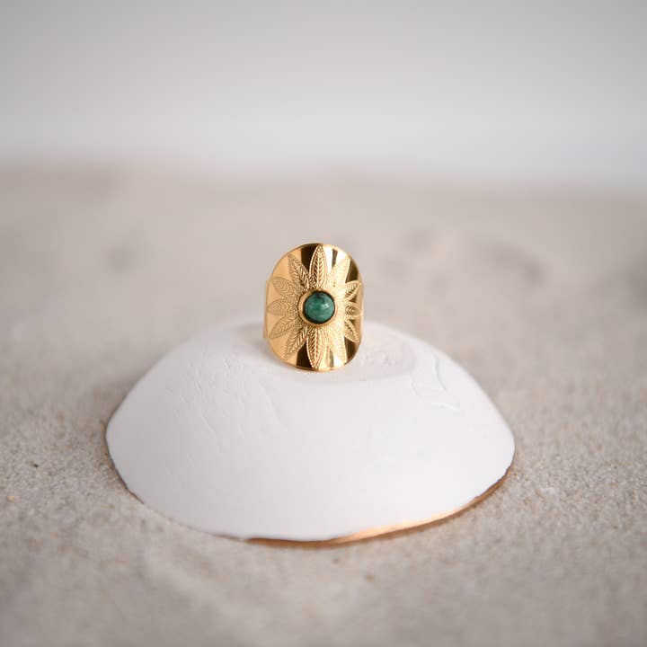 Gypsy Turquoise Sunrise Gold Boho Ring for wholesale by Cecelia Designs Jewelry