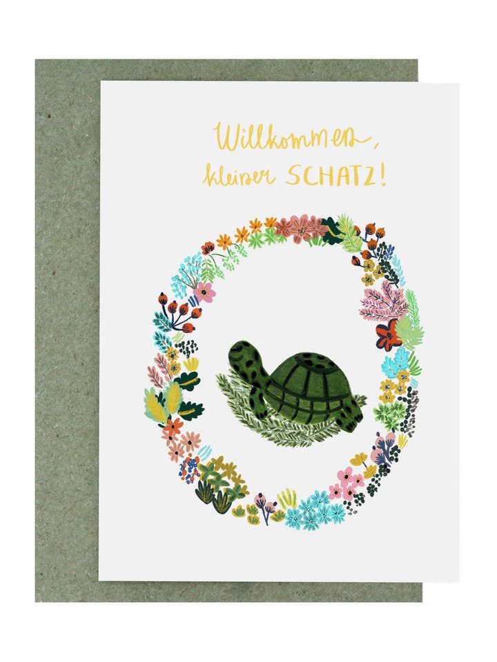 Cute Sleeping Baby Turtle | New Baby Card for wholesale by Colourina Design