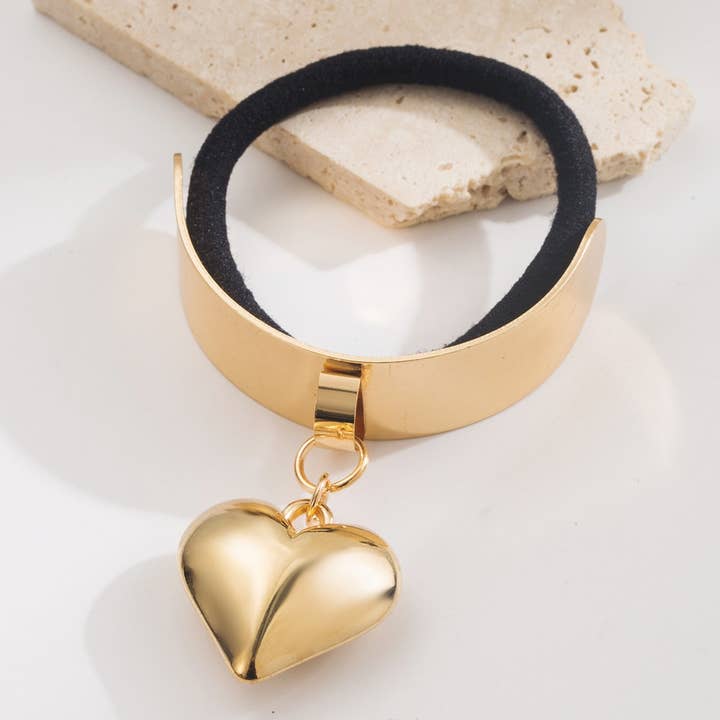 ACCITY - Wholesale Hair Tie - Gold Waterdrop Heart Pendant Elastic Hair Tie_CWAHA61868