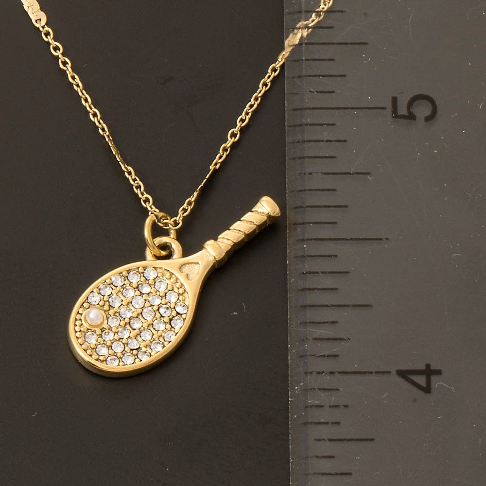 G Stainless Steel Cz And Pearl Pave Tennis Racket Pendant for wholesale on Faire2