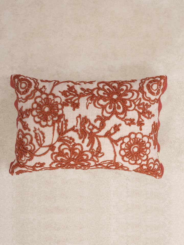 Unnao Embroidered Scallop-Edge Pillow Cover · 16″×24″ for wholesale by GAURI KOHLI