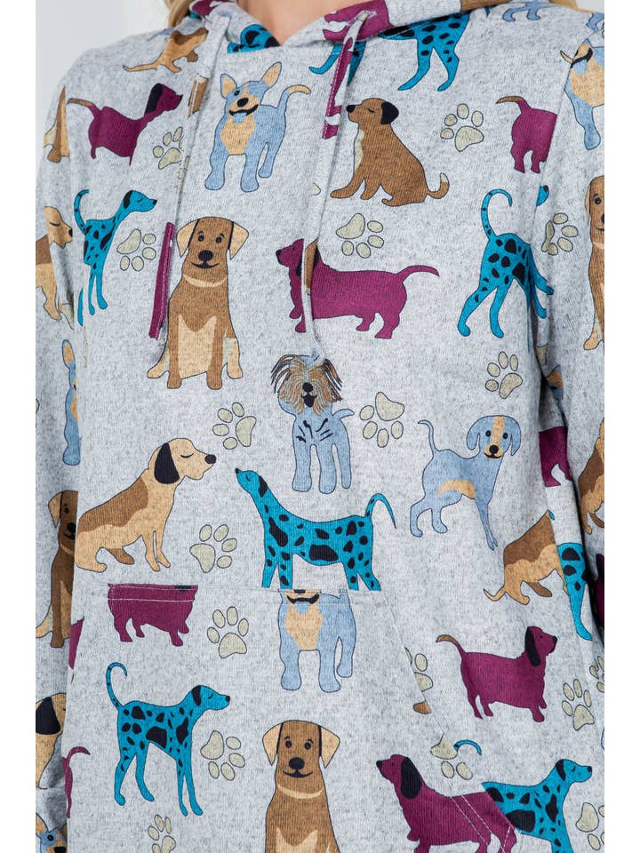 LA Soul - Wholesale Hoodie - Women's - Dog Print Sweater Knit Pullover Hoodie