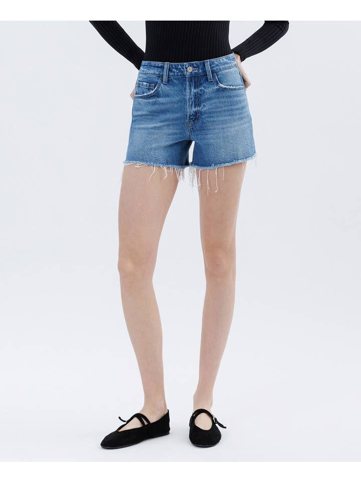 AMICABLY HIGH RISE RAW HEM DENIM SHORTS T6814 for wholesale on Faire