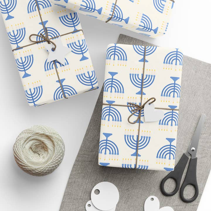 Lokipawz - Wholesale Flat Wrap - Hanukkah Menorah Wrapping Paper6