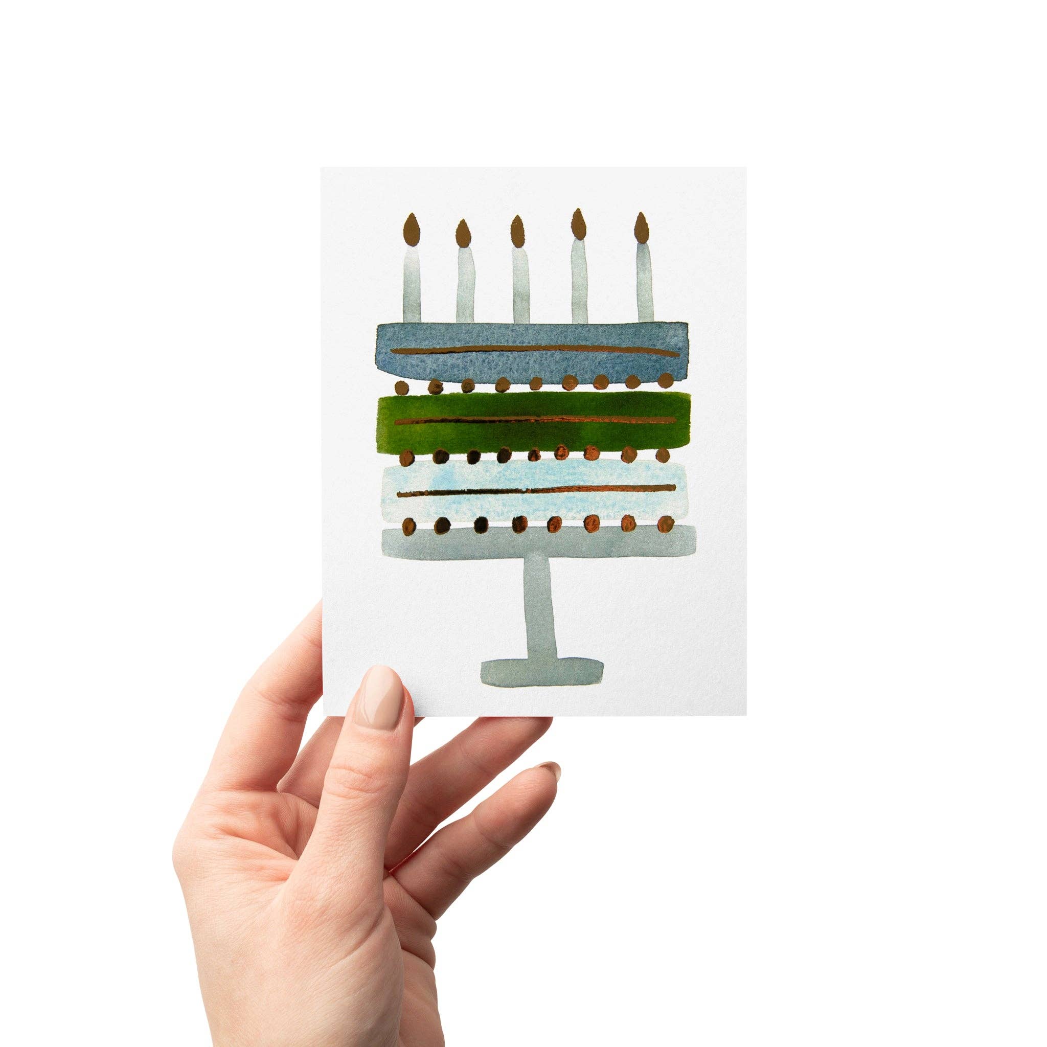 Melanie Gehrke Fine Art Studio - Wholesale Birthday Card - Blue + Green Gold Foil Birthday Cake Card2