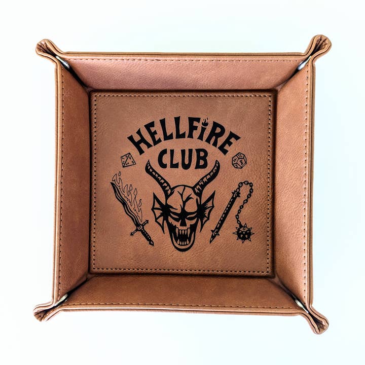 Emberglow Gaming - Vendita all'ingrosso Dadi - Hellfire Club - D&D - Vassoio per far rotolare i dadi in pelle vegana0