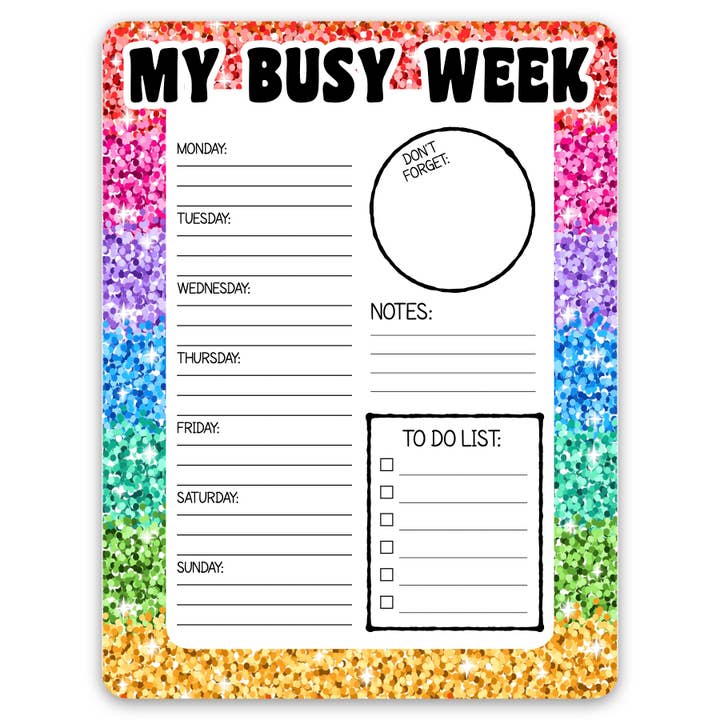 MY BUSY WEEK GLITTER LAMINATED DRY ERASE BOARD for wholesale by Namedrops