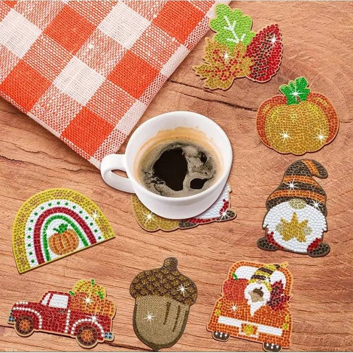 Diamond Brands - Wholesale DIY Craft Kit - Fall Gnomes DIY Diamond Art Coaster Set1