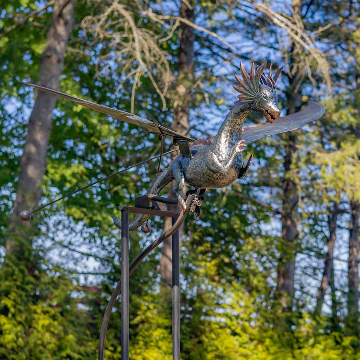 Zaer Ltd. International - Wholesale Garden/Lawn Stake - 8.35ft. Tall XL Flying Dragon Iron Rocking Stake "Drakono"