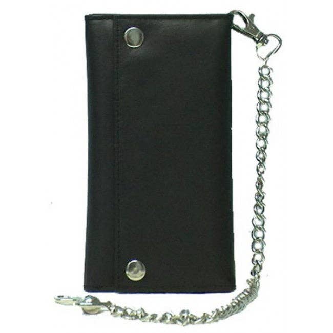 Black Genuine Leather Men's Tri-fold Biker/Truckers' Wallet #4695 for wholesale on Faire4