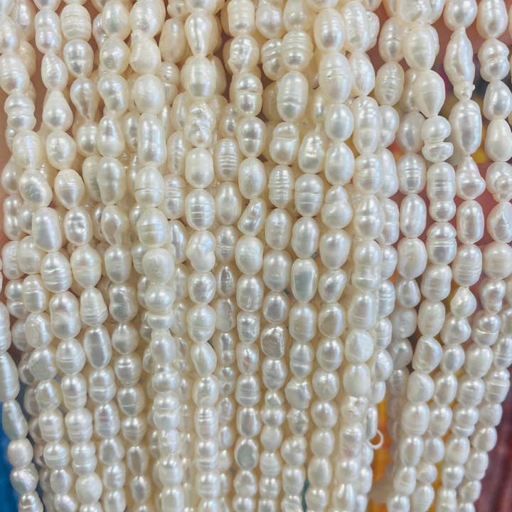 The Bead Bazaar - Wholesale Beads - 5X6 Rice Shaped Freshwater Pearls, Wholesale Pearl Beads, Pe7