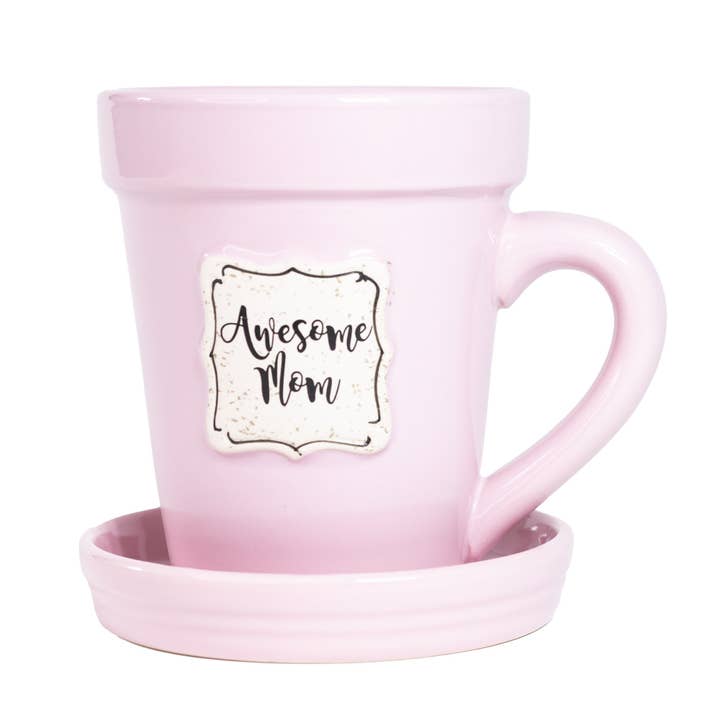Divinity Boutique - Wholesale Coffee Mug - Pink Flower Pot Mug w/Scripture - Awesome Mom