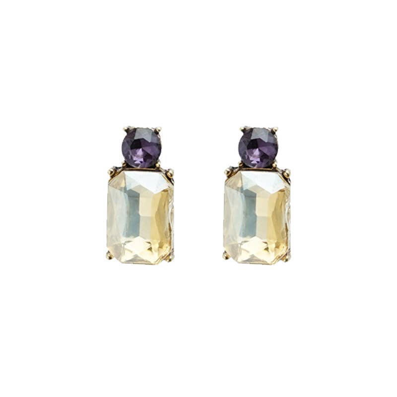 Last True Angel - Wholesale Stud/Post Earrings - Mini Gem Earring in Antique Gold with Amber & Amethyst0