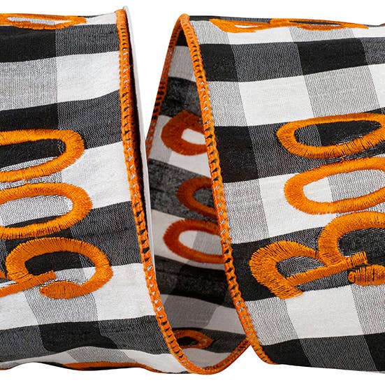 Boo Embroidery Dupioni Buffalo Check Wired Edge for wholesale by RELIANT RIBBON