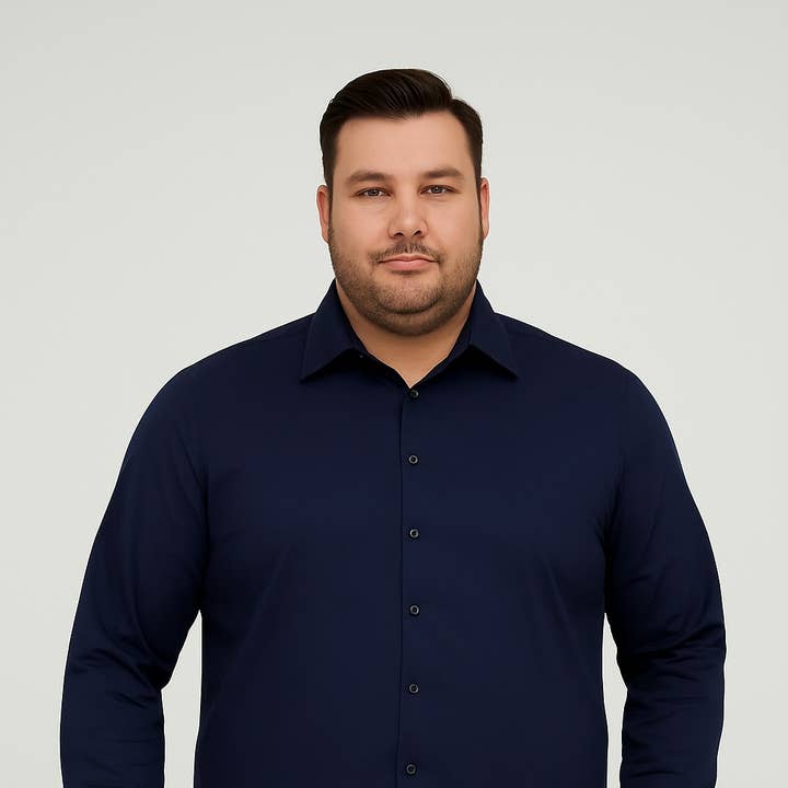 Navyblauw overhemd grote maten 2XL t/m 5XL voor wholesale door Yves Enzo