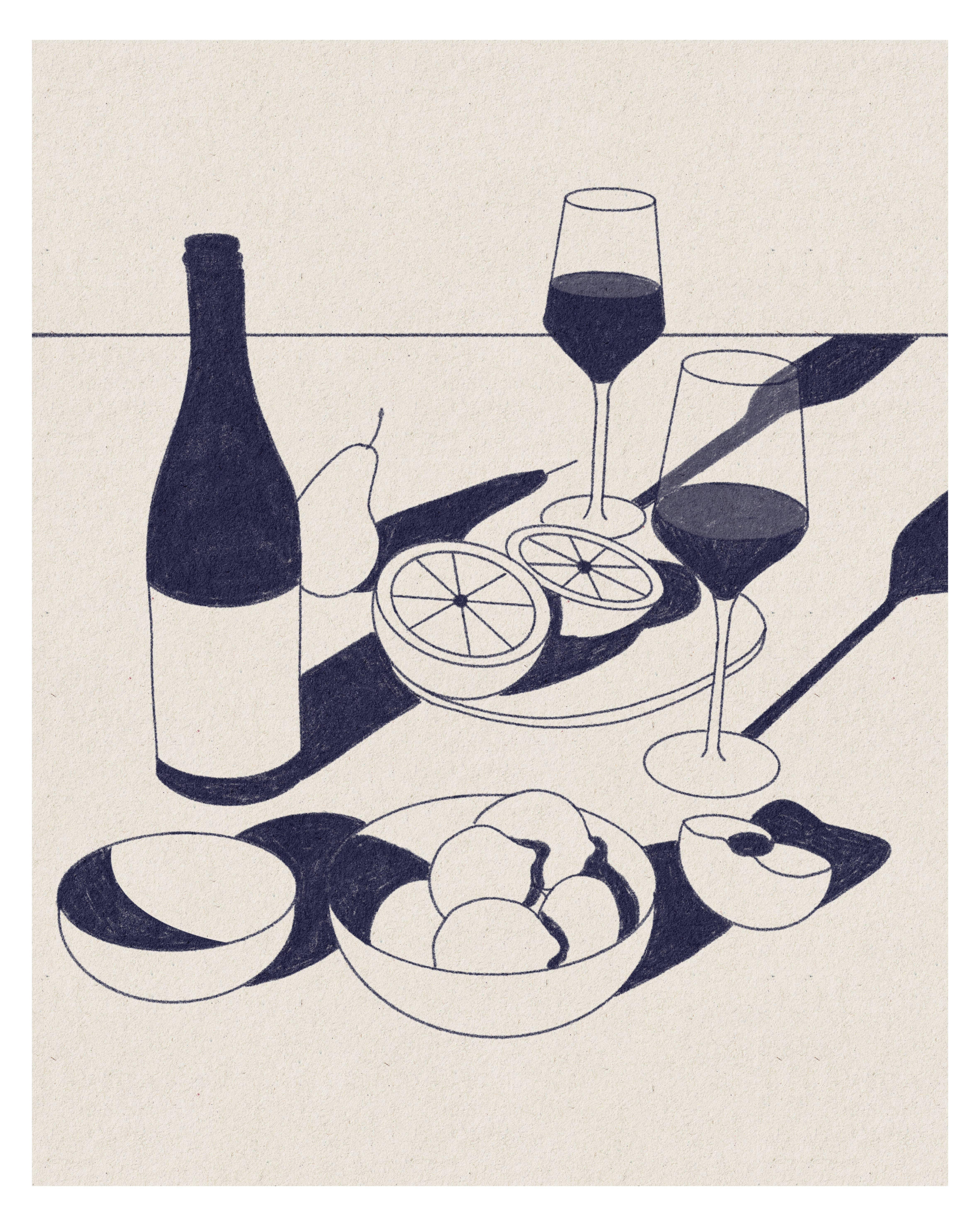 Ev Mat Studio - Wholesale Art Print - Wine and Fruit Still Life2