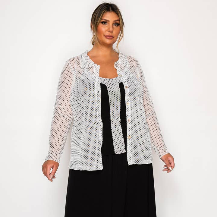 PRIKMØNSTRET SKJORTE MED KNAPPER OG LANGE ÆRMER I KURVEFORM for engroshandel hos Coin 1804