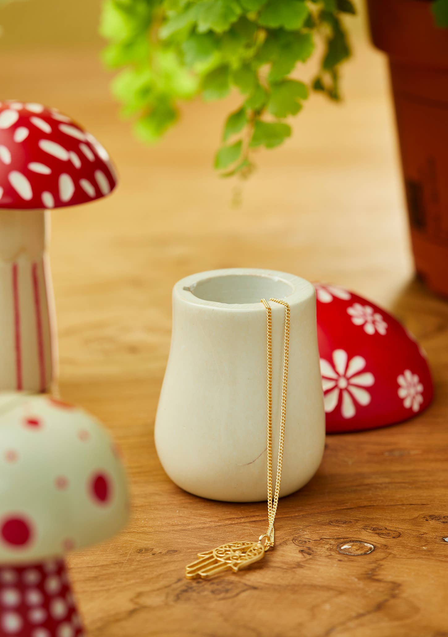 Namaste - Wholesale Jewelry Dish - Woodland Mushroom Trinket Pot - Red Cream1