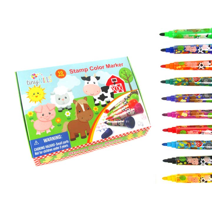 Tiny Mills - Wholesale Markers - Kids & Baby - Farm Animals Barnyard Animals Stamp Marker Set - Set of 10