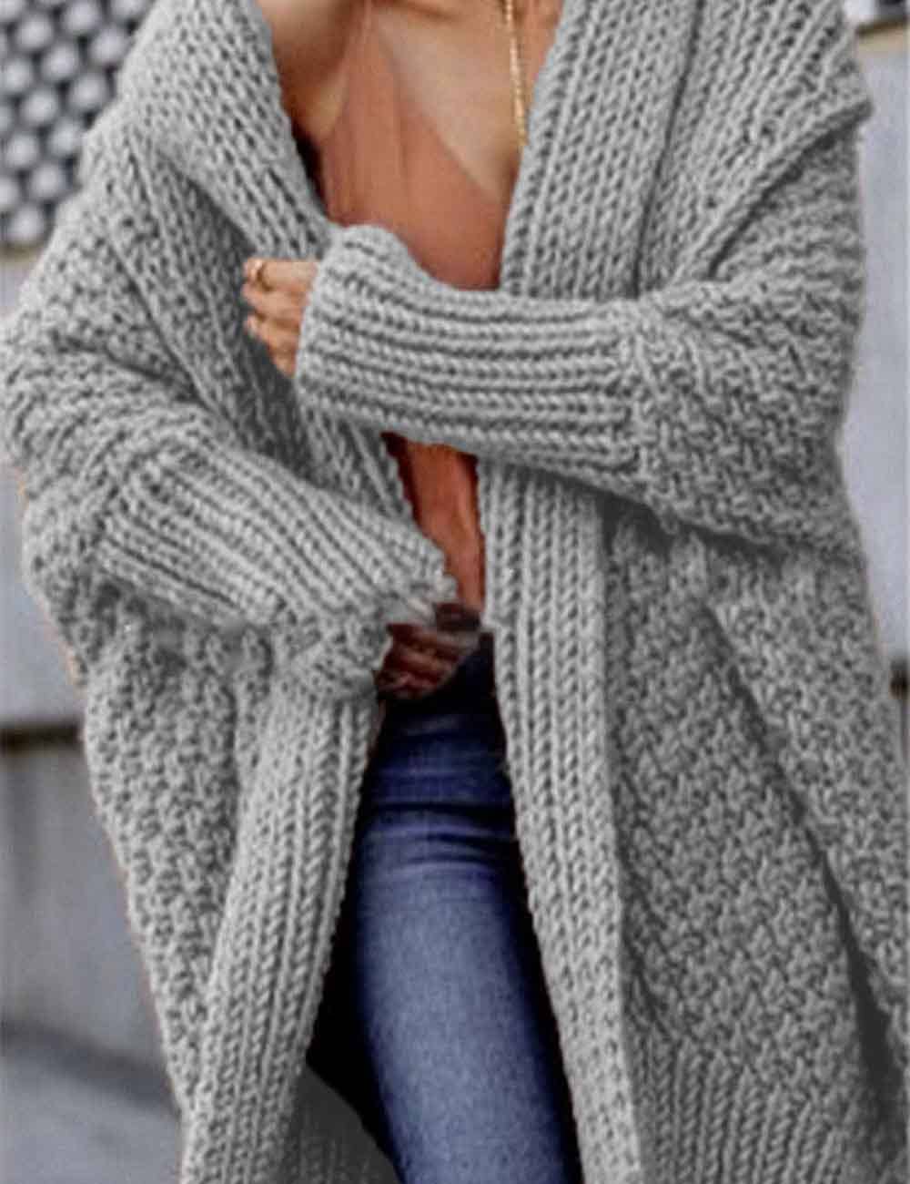 Sweetkama - Wholesale Cardigan - Women's - Ladies Solid Color Thick Front Placket Long Sleeves Chunky Cardigan1