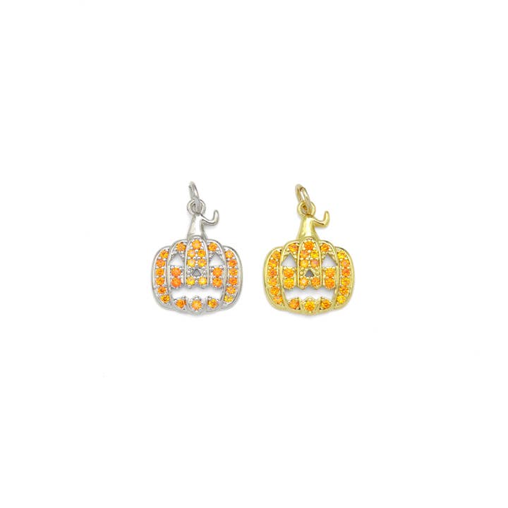 Orange CZ Pumpkin Halloween Charm, Sku#A208 for wholesale by BestBeads&Beyond