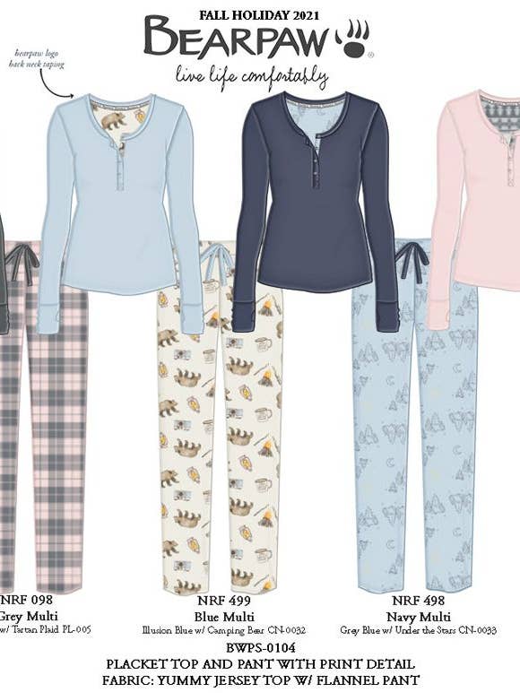 Delicioso jersey BearPaw Sleepwear con tapeta y pantalones de franela para venta al por mayor de Lingerie Mart