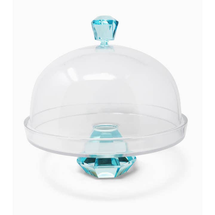 VIVIENCE - Wholesale Cake Stand - Glass Cake Dome with Colored Diamond Base and Knob, 13"D