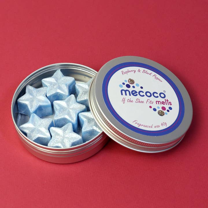 If the Shoe Fits / Black Raspberry & Peppercorn, Blue Scented Soy Wax Melts Tin for wholesale by Mecoco Ltd
