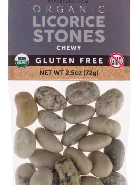 Organic Licorice Stones, Firm-chewy 2.5oz for wholesale by Zot Organic by Phyto-Plus