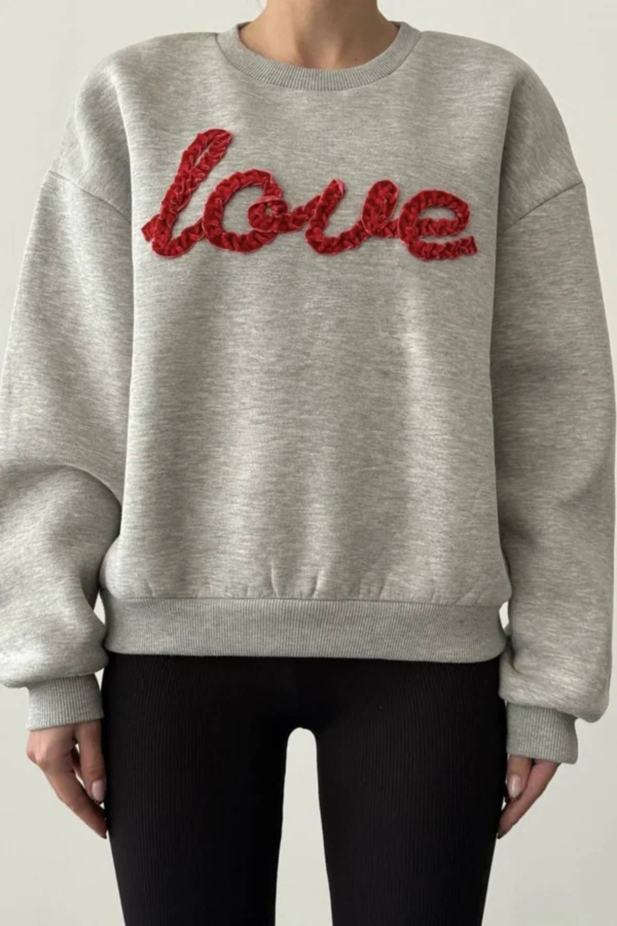 Gray "Love" Embroidered Sweatshirt for wholesale on Faire3