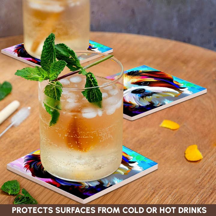 3dRose - Wholesale Coasters - 3dRose, Charming Shih Tzu dog portrait on blue and pink family friendly gift, Coaster2