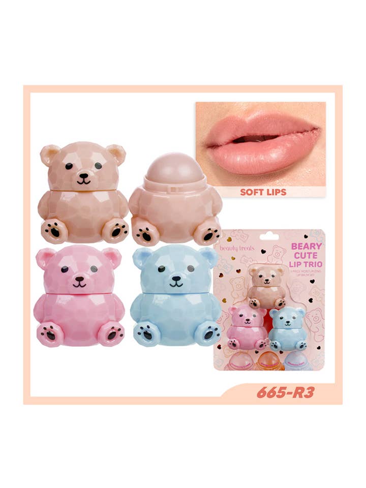 Beauty Treats 665-R3 Beary Cute Lip Trio Lip Balm Set - 3 for wholesale by PINEAPPLE Beauty