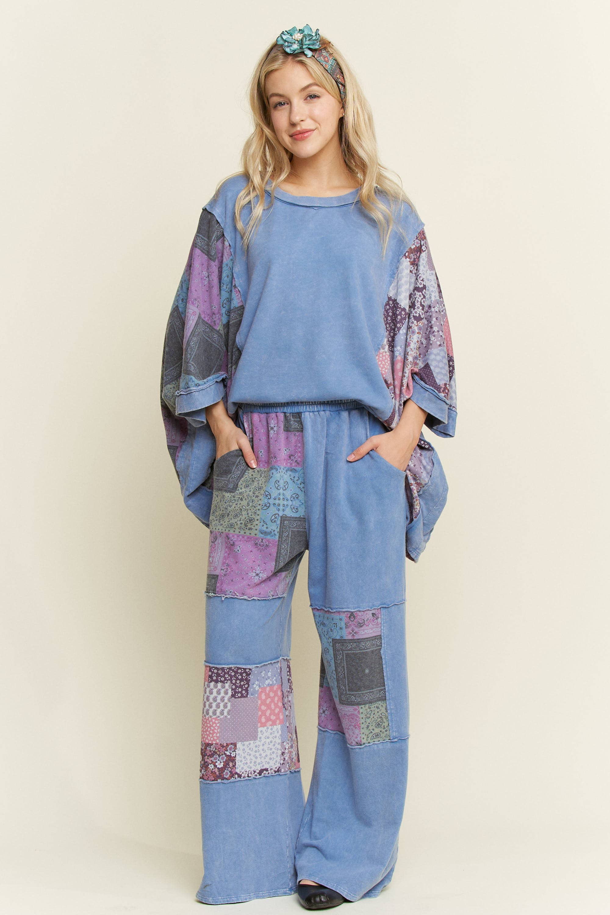 J.Her - Wholesale Poncho - Women's - Mineral Washed Boho Patch Poncho top HT6651 23