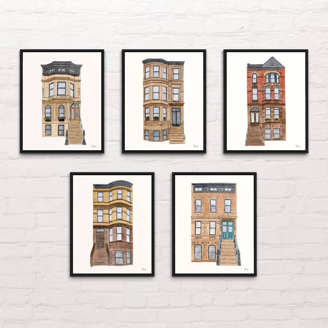 Pintalustika - Joyful Urban Illustrations - Wholesale Art Print - Brooklyn Brownstone Art Print, New York City4