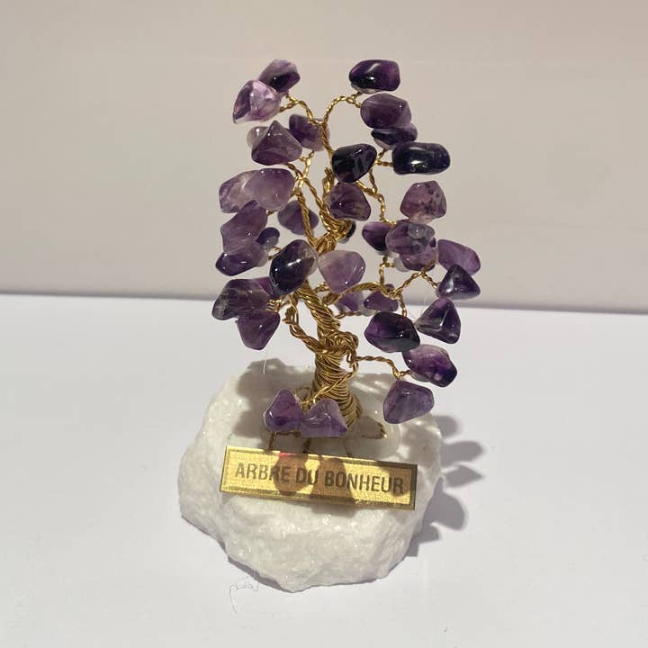 8 cm tree of happiness with amethyst and Greek marble for wholesale by OPALOOK France