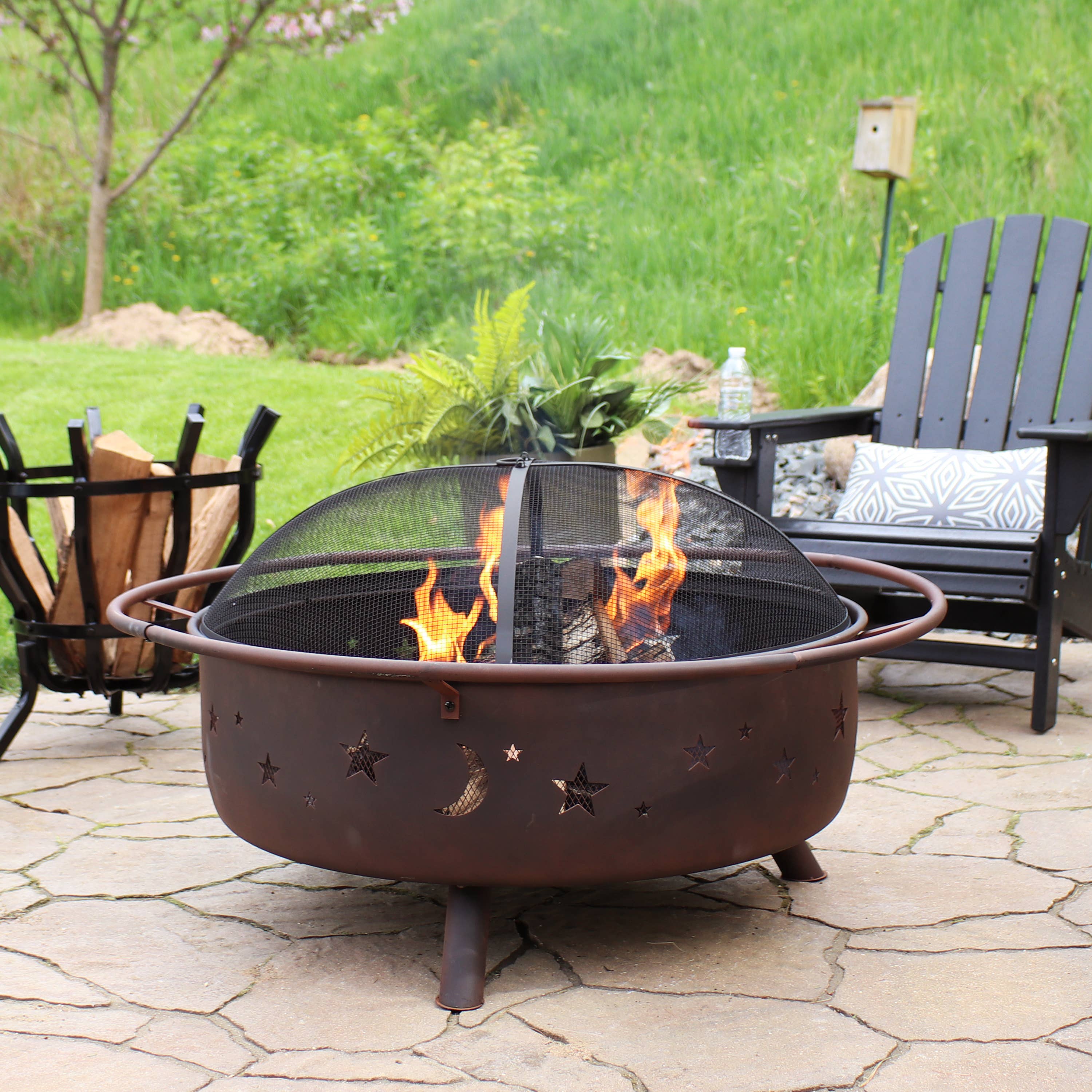 Sunnydaze Decor - Wholesale Fire Pit - 42 in Cosmic Steel Fire Pit with Spark Screen and Poker0