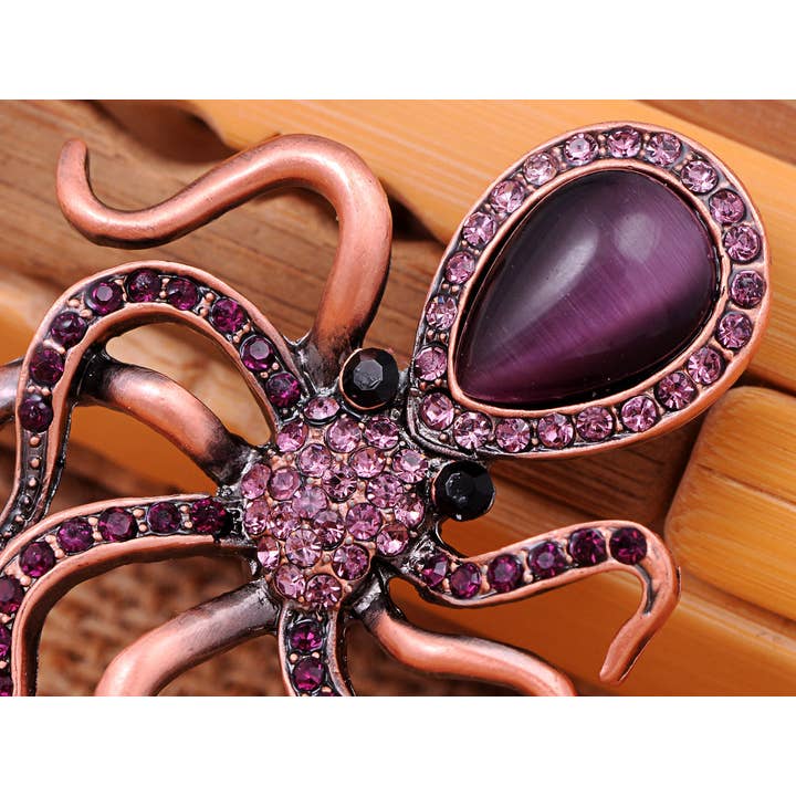 AK Brand - Wholesale Brooch - Slive Colored Nautical Rose Octopus Brooch Pin7
