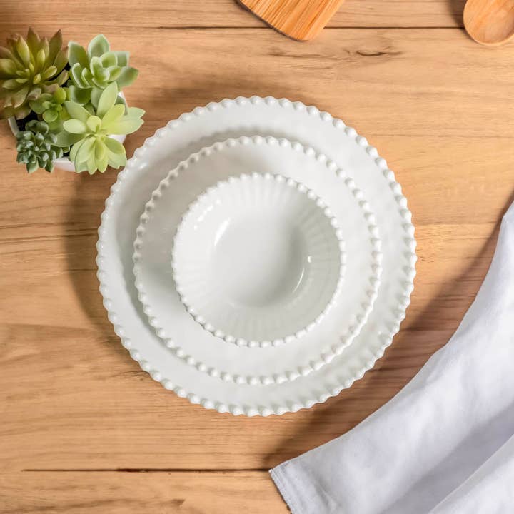 Cream Beaded Pearl 11 inch Melamine Dinner Plate | Set of 6 for wholesale on Faire