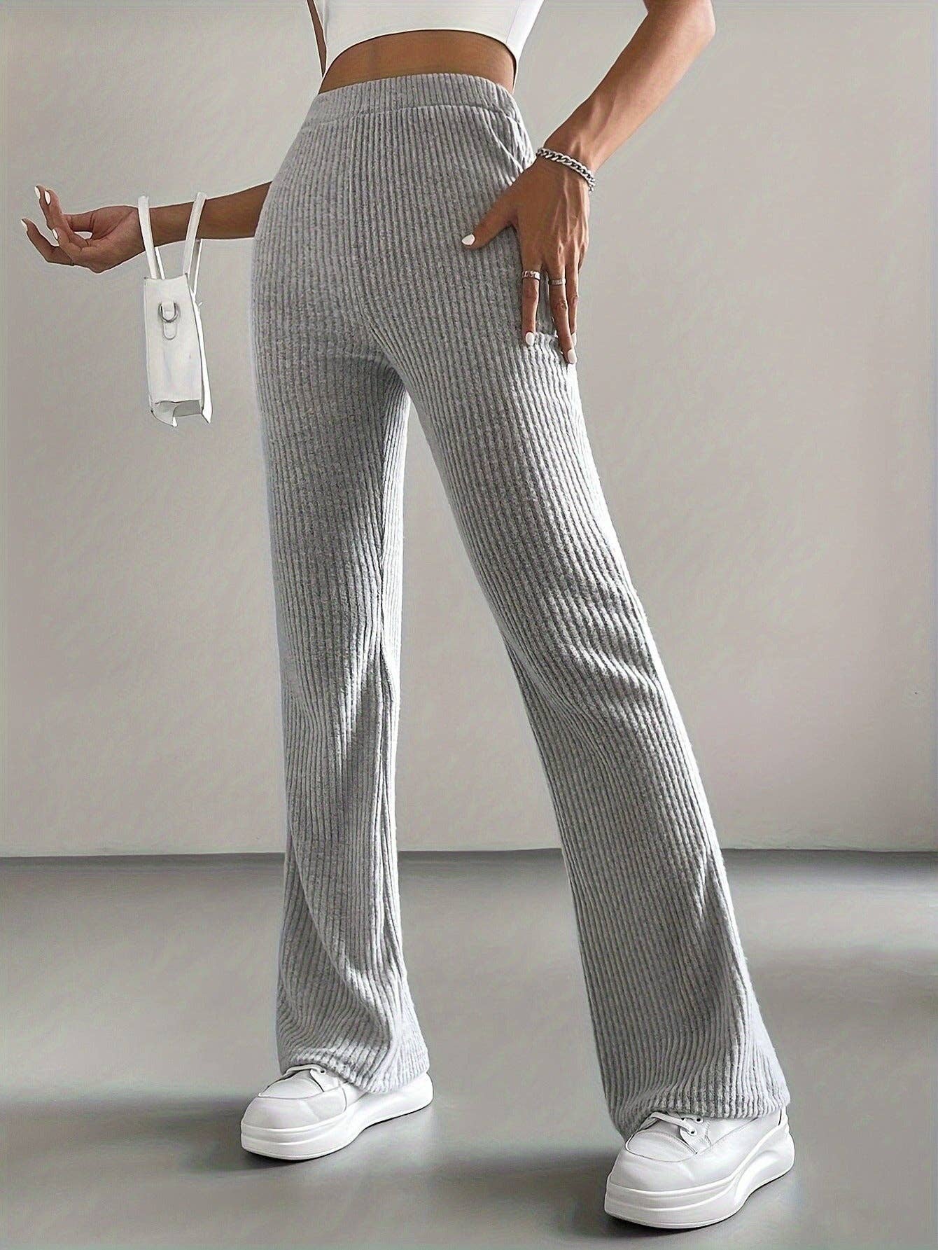 Suhkasana - Wholesale Pants - Women's - High Waist Ribbed Knit Flare Pants for Women9