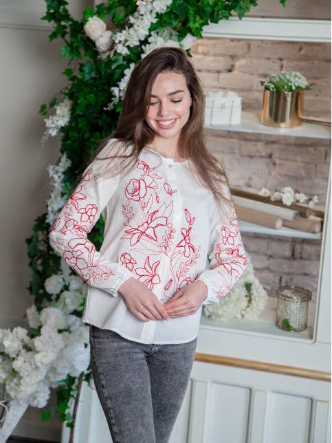 Embroidered Women's Blouse Promenad Milk for wholesale by Galychanka