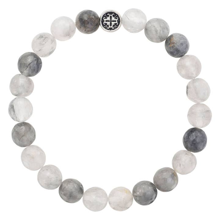 ATTENTION : Bracelet à facettes en quartz gris argenté 8 mm pour la vente par Mala and Mantra