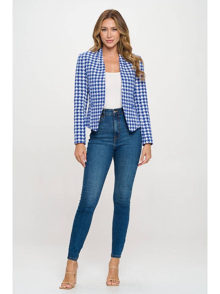 OVI - Wholesale Blazer - Women's - Plaid Hounds Tooth Tweed Blazer with Stretch Lining