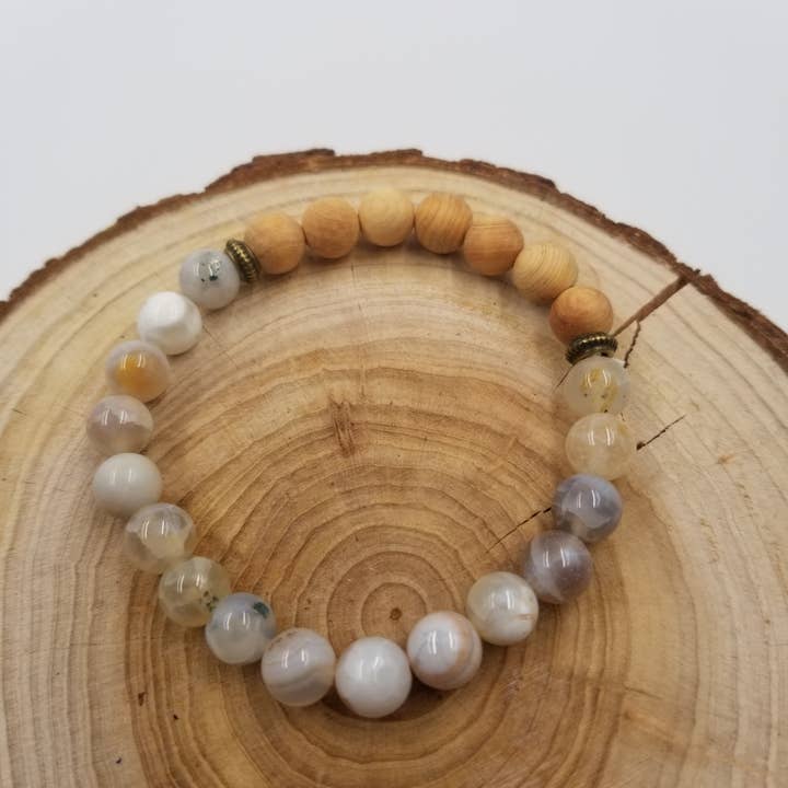 CHAKRA JEWELRY - Wholesale Beaded Bracelet - Amazonite Stone And Wooden Beads Mala Bracelet - 8mm