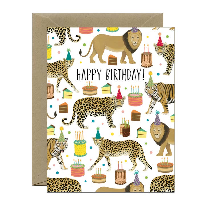 Yeppie Paper - Wholesale Birthday Card - Big Cats Galore Cheetah Tiger Leopard Lion Birthday Card