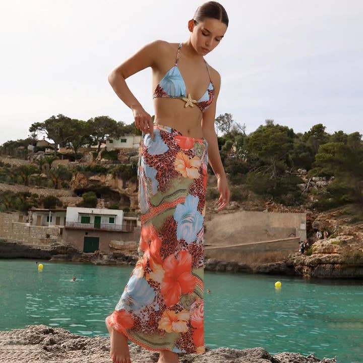 Lily Clothing - Wholesale Two Piece Swimsuit - Women's - Sexy Tie Front Printed Bikini Three-Piece Set2