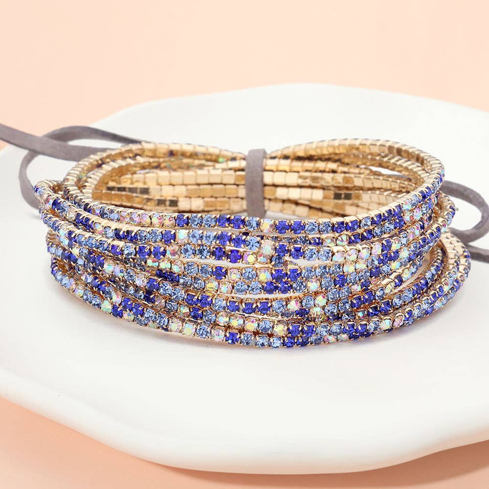 Sensibling Corp. - Wholesale Jewelry Set - 12PCS - Ribbon Pearl Rhinestone Layered Stretch Bracelets25