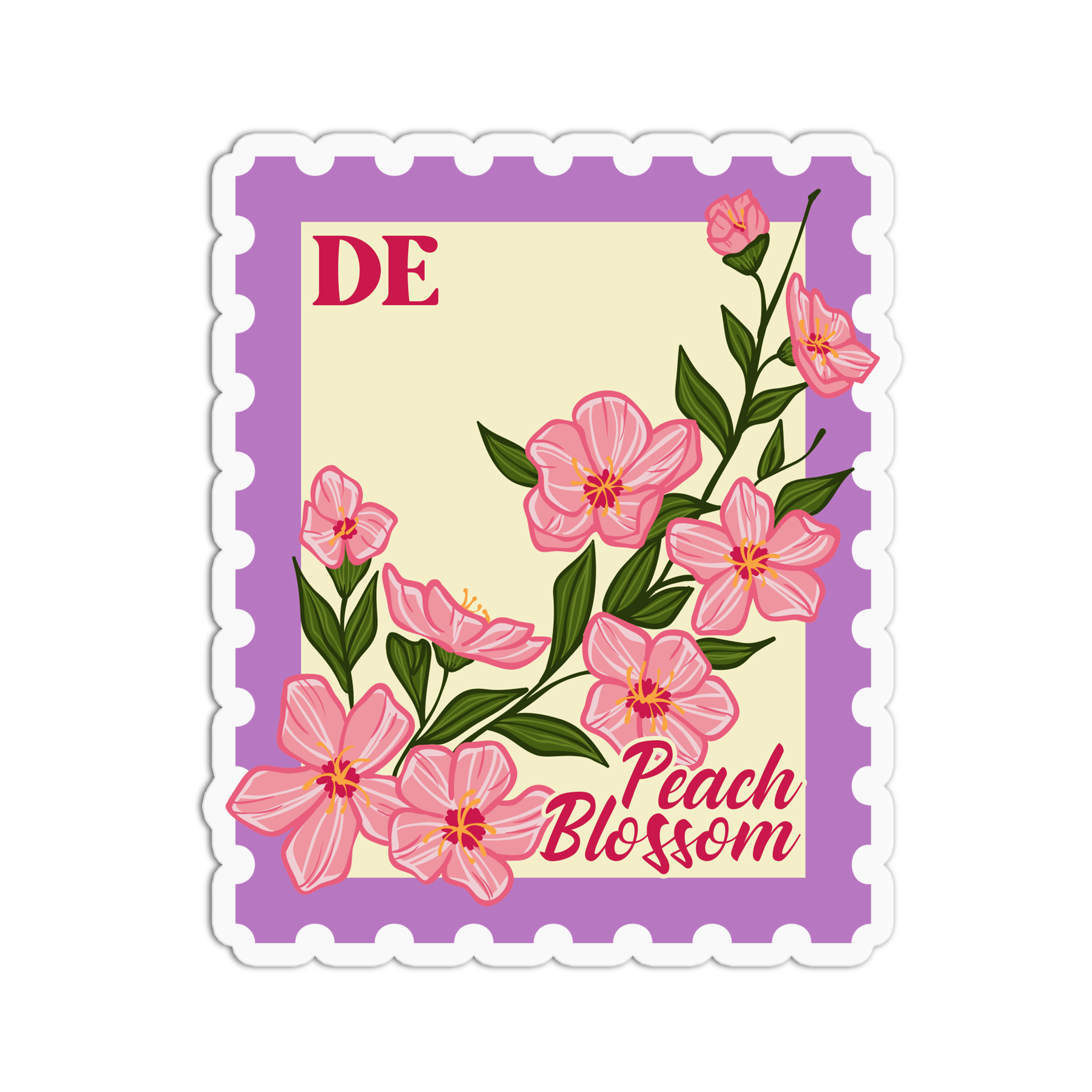 Girls Printing House - Wholesale Sticker - State Flower Peach Blossom DE sticker met textuur op vinyl0