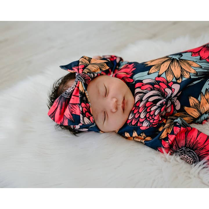 Adorable Sweetness - Wholesale Babygown Set - Baby - Infant Girls Sunflower Baby Gown and Bow Headband
