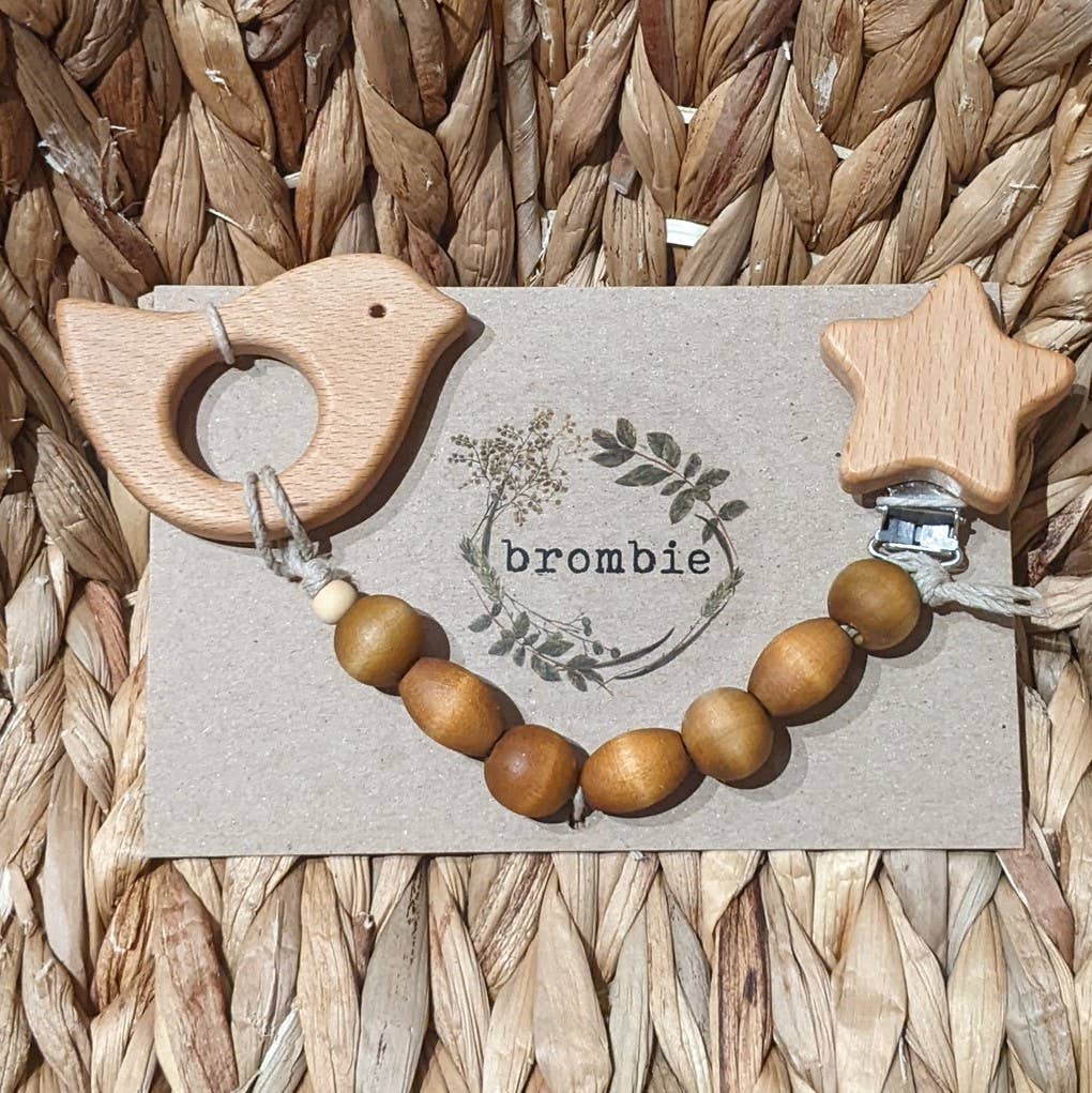Brombie - Wholesale Pacifier Clip - Baby - Interchangable wooden pacifier clip with wooden teether4